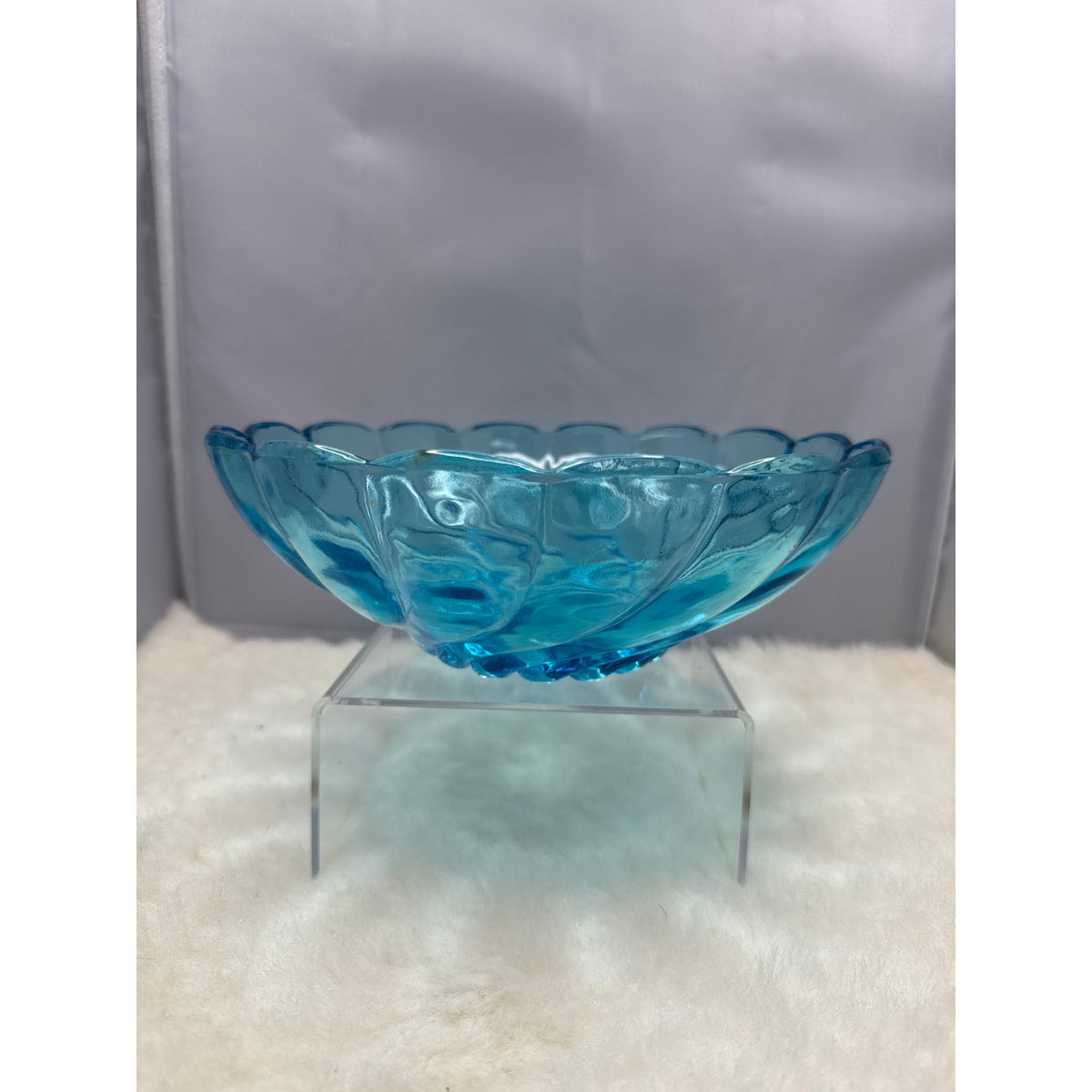 Vintage Hazel Atlas Capri Blue Swirl Bowl Seashell Pattern MCM Aqua Glass
