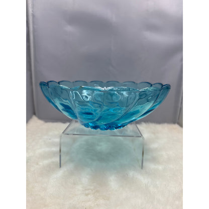 Vintage Hazel Atlas Capri Blue Swirl Bowl Seashell Pattern MCM Aqua Glass