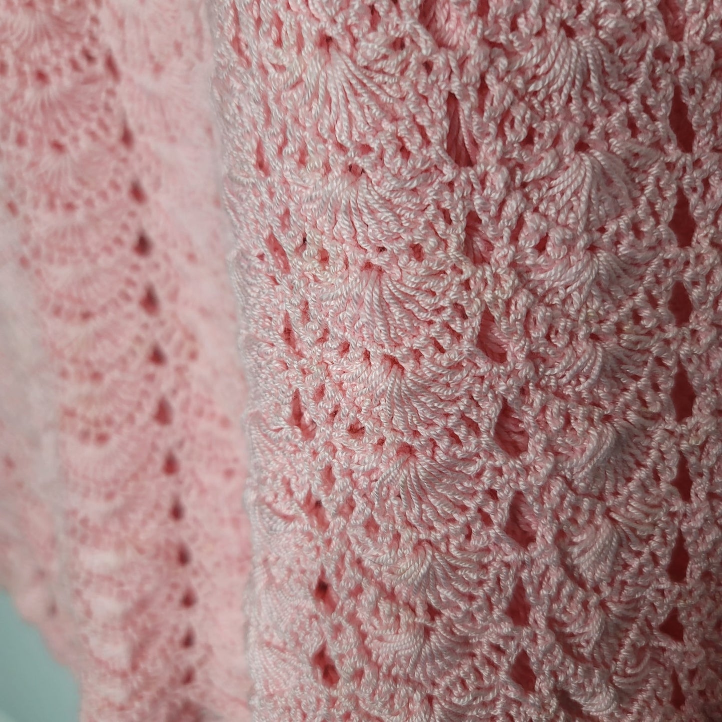 Vintage Little Flower Pink crochet 2 pc Set Skirt Short Sleeve Top Cotton Medium
