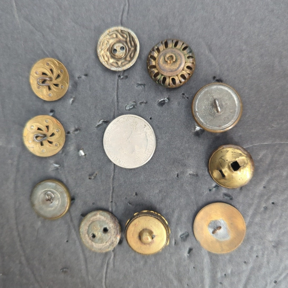 LOT K of 10 Antique Vintage Victorian Brass Mixed Materials Buttons ESTATE FIND