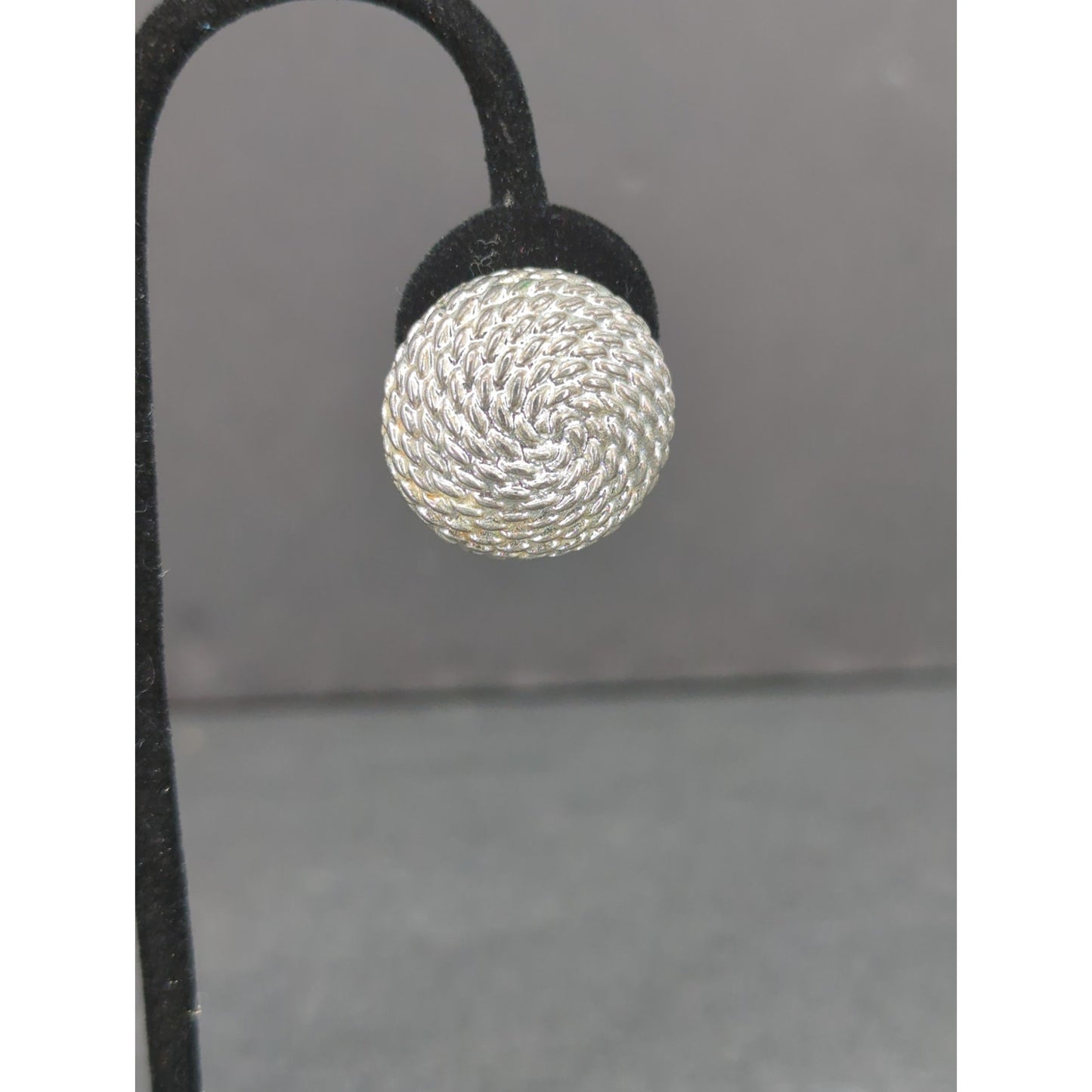Vintage Silvertone Textured Round Knot Earrings Retro Costume Jewelry