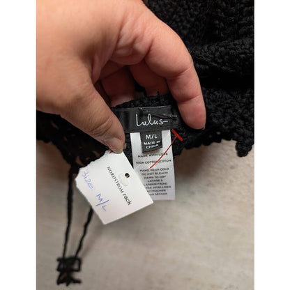 Let's Run Away Black Crochet Crop Top Lulus Black NEW Medium