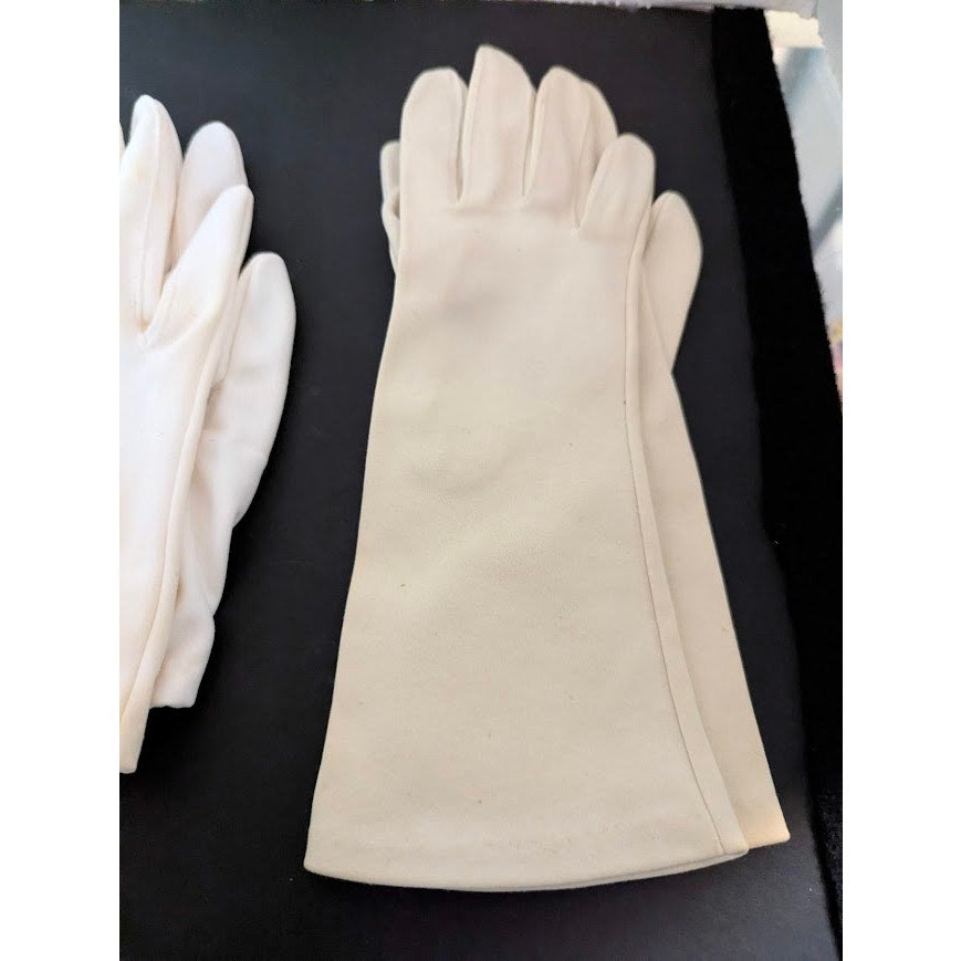 3 pairs of ladies gloves Brown Leather, White Cloth, Cream Mid Length Size Small