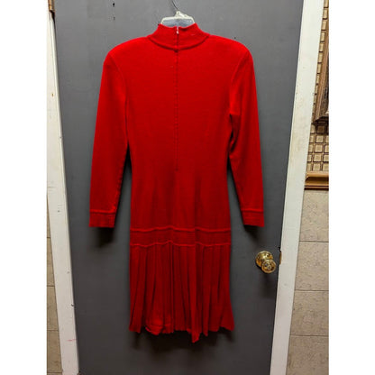 Vintage Red Knit Drop Waist Sweater Dress Black Grommet X Detail Large Retro