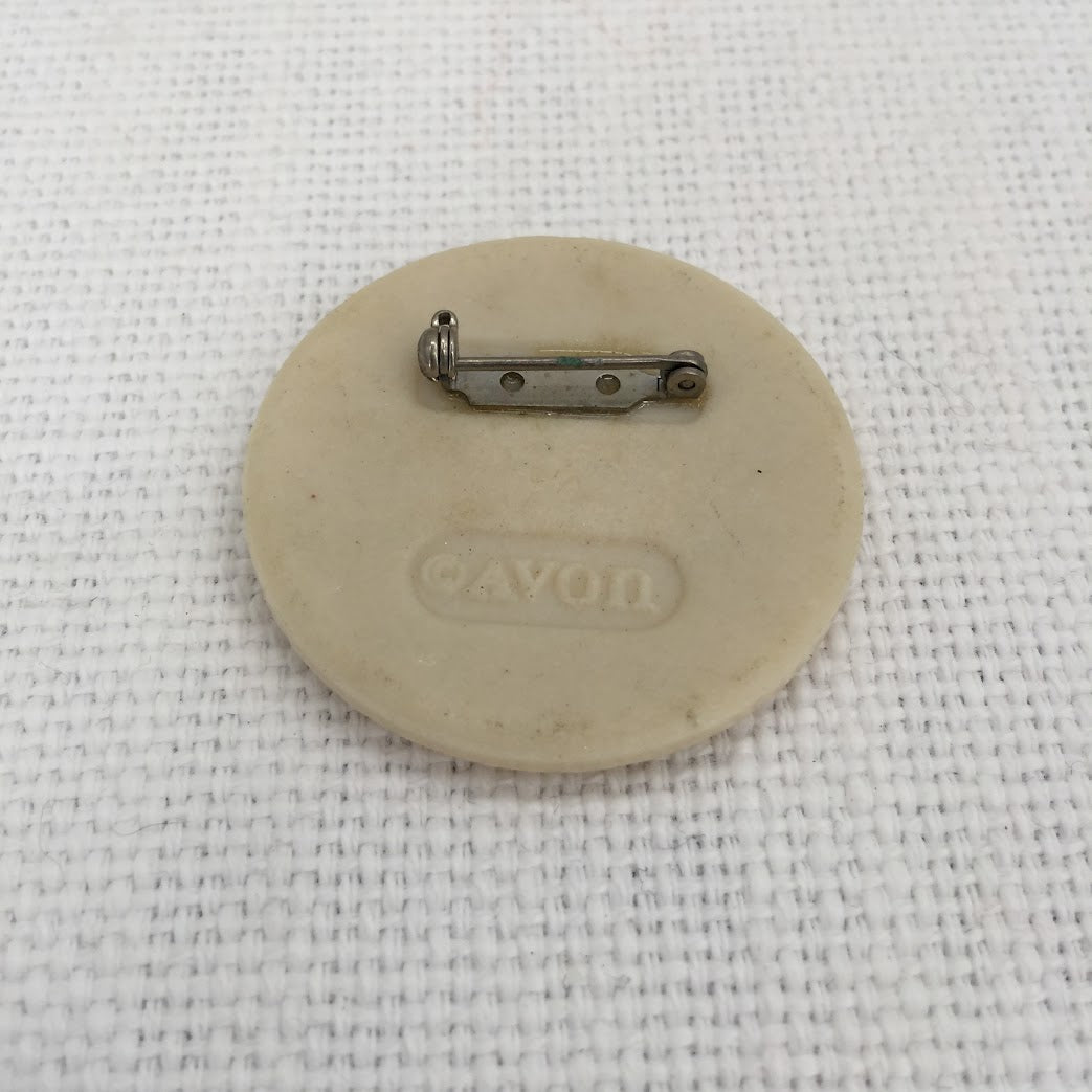 Vintage Porcelain Glass 1984 Avon Brooch Spring Flowers Round Pin