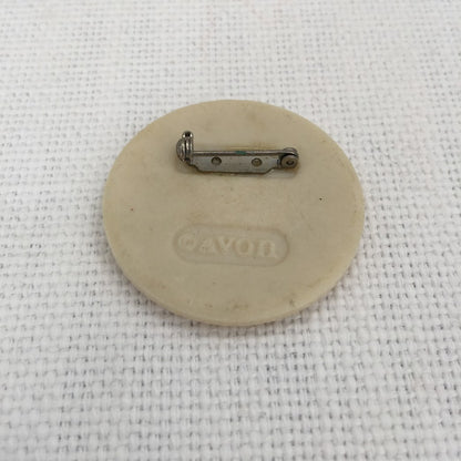 Vintage Porcelain Glass 1984 Avon Brooch Spring Flowers Round Pin
