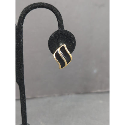 Vintage Black and Gold Tone Curved Stripe Clip On Earrings 1980s glam