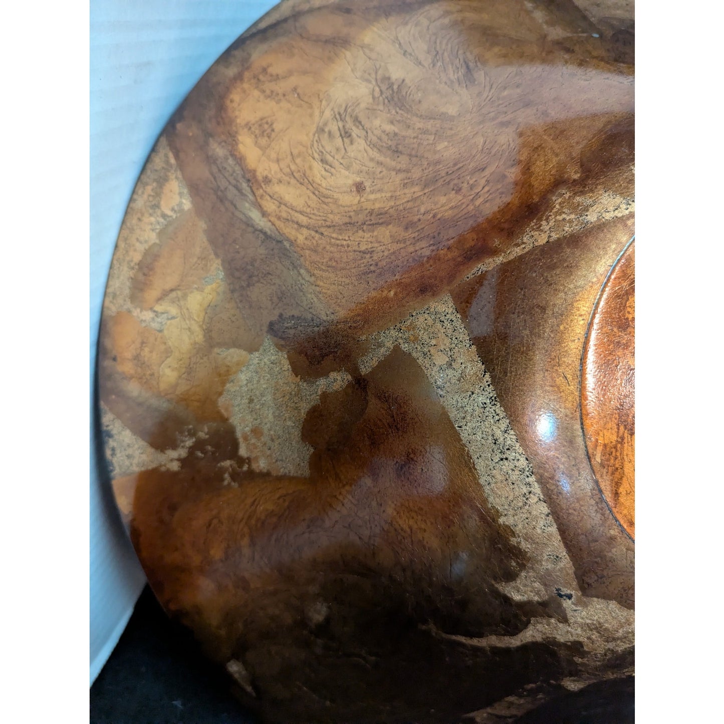 Large 16" Copper Bowl Foil Leaf Decorative Centerpiece Artisan Glass Consol