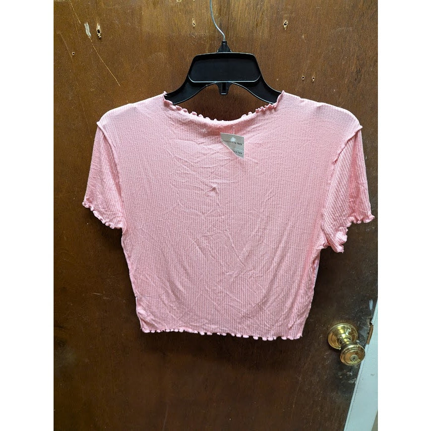 NEW Abound pink crop top lettuce edge short sleeve Size Large Tshirt