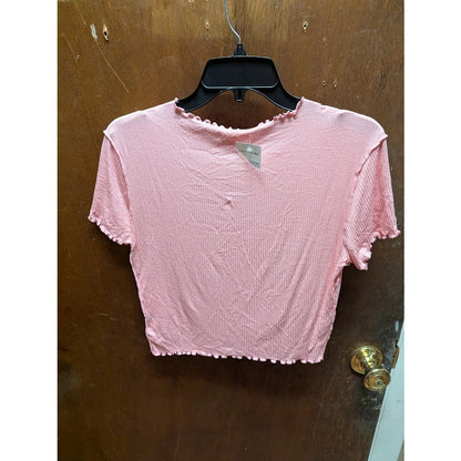 NEW Abound pink crop top lettuce edge short sleeve Size Large Tshirt