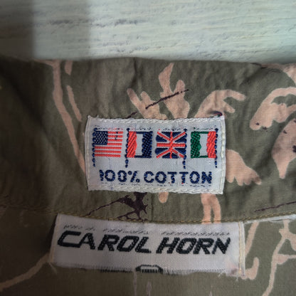 Carol Horn Vintage Tropical Print Sleeveless Shirt Small Frayed Trim Blouse