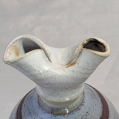 Studio Art Pottery Redware Pinched Pitcher Vase Pinch Pot Marked CC Blue Tan