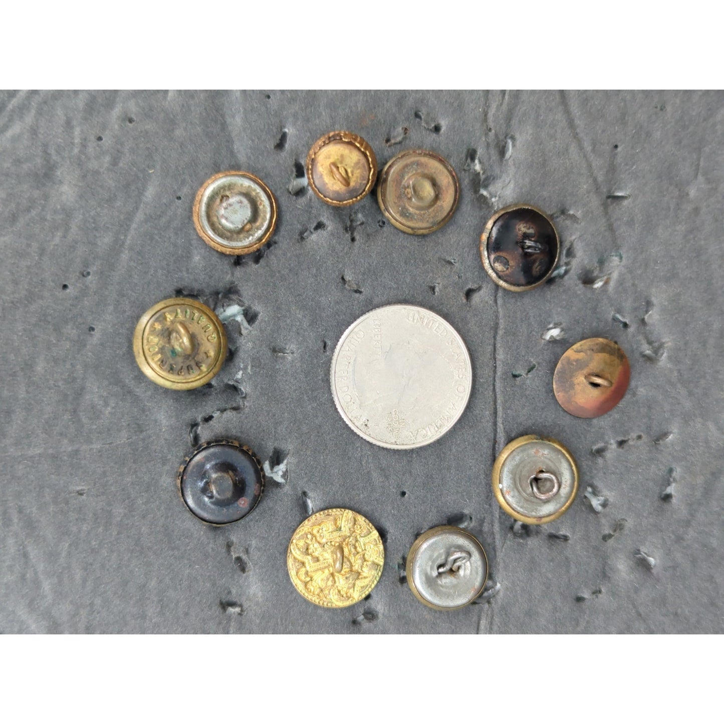 LOT CC of 10 Antique Vintage Victorian Brass Mixed Materials Buttons ESTATE FIND
