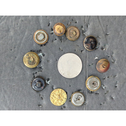 LOT CC of 10 Antique Vintage Victorian Brass Mixed Materials Buttons ESTATE FIND