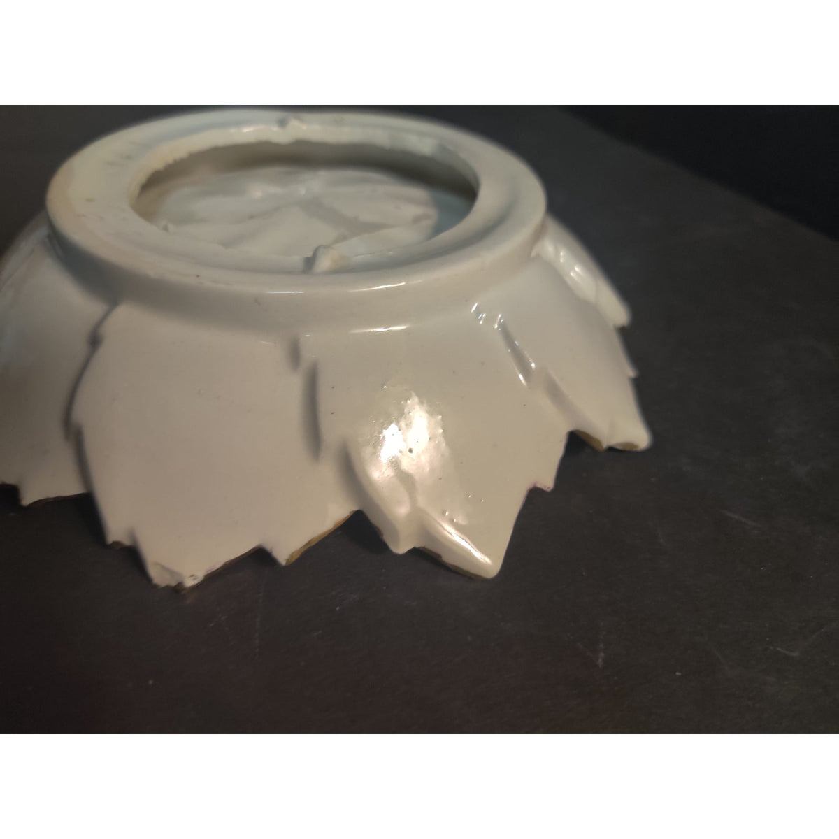 Vintage 1967 Handmade Ceramic Spiral Dish Gold Trim Ruffled Edge