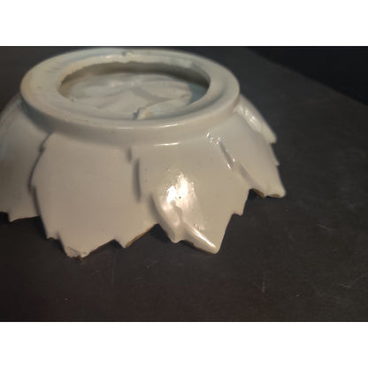 Vintage 1967 Handmade Ceramic Spiral Dish Gold Trim Ruffled Edge