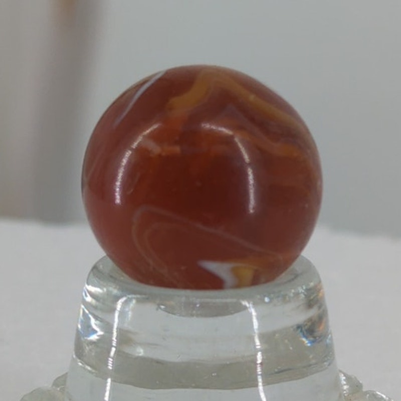 Vintage Christensen Agate CAC Striped Caramel Swirl Glass Marble Shooter 7/8"