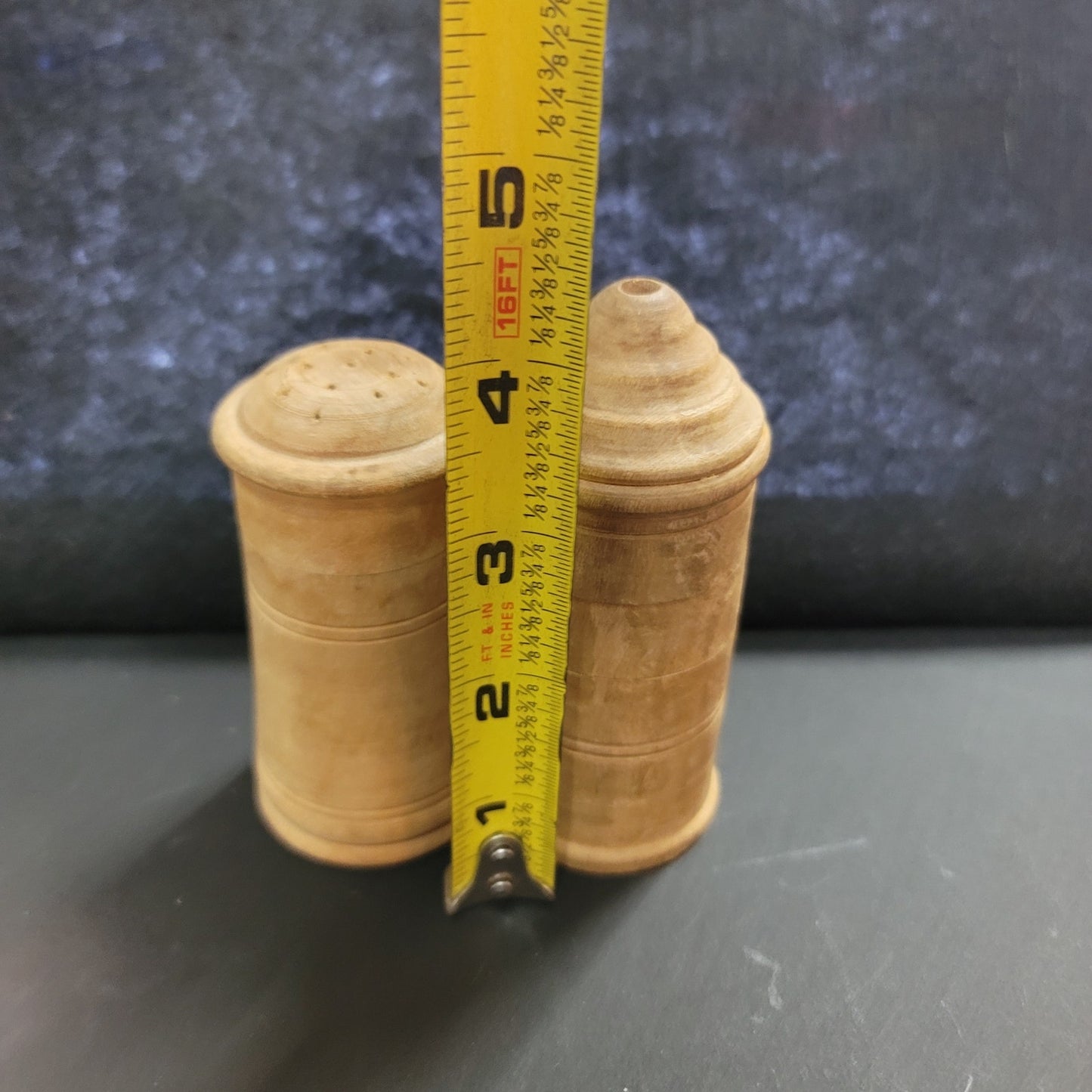 Vintage Pair Wood Salt Shaker and Toothpick Dispenser Portugal 4"