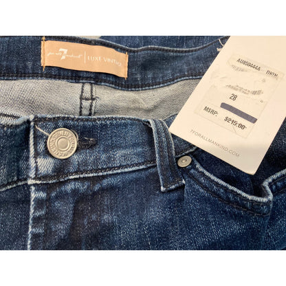 7 For All Mankind Raw Hem Damaged Destroyed Denim Ankle Jeans Size 28 Blue NWT