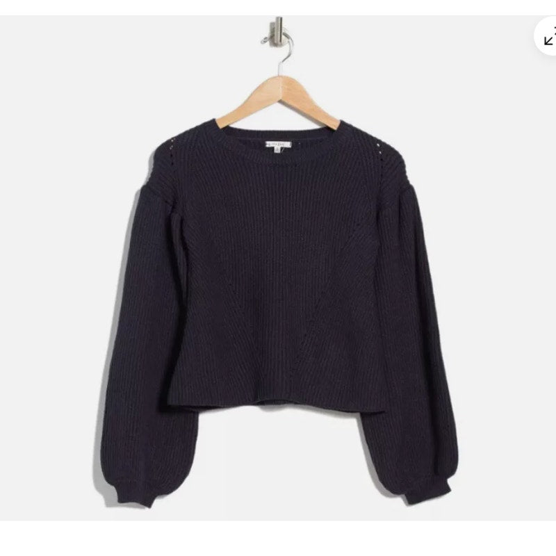 Maisie Peter Bishop Sleeve Pullover Knit Sweater Crew Neck Navy Blue MEDIUM NEW