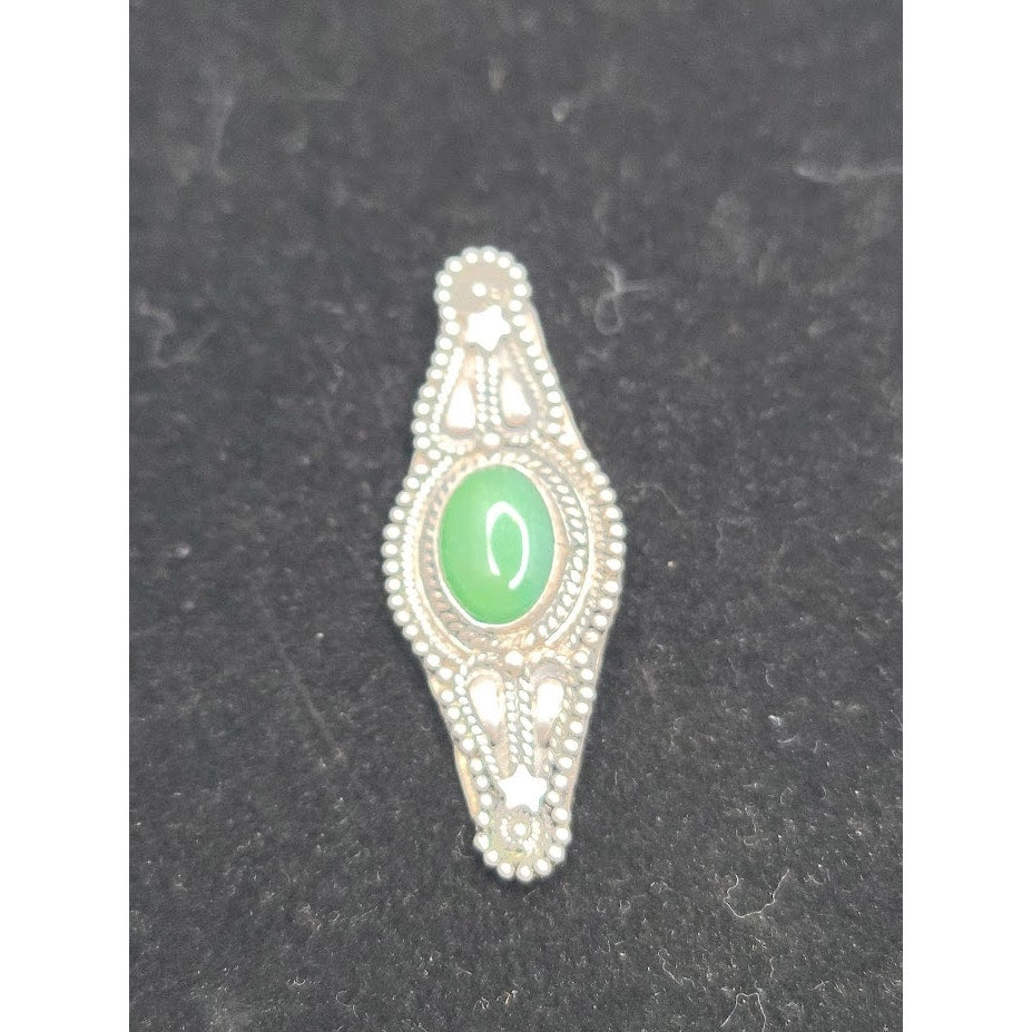 Vintage Orhan Kenan Turkish 980 Fine Silver Green Cabochon Brooch Pin PENDANT