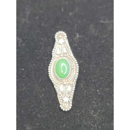Vintage Orhan Kenan Turkish 980 Fine Silver Green Cabochon Brooch Pin PENDANT