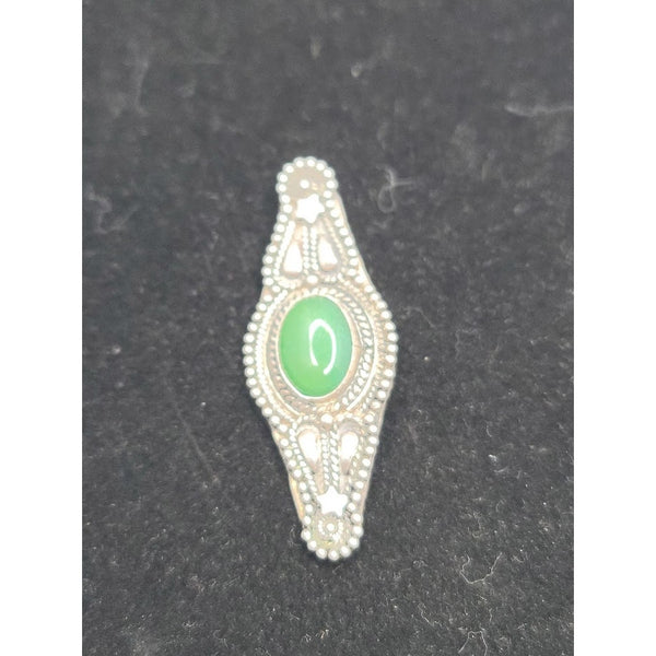 Vintage Orhan Kenan Turkish 980 Fine Silver Green Cabochon Brooch Pin PENDANT
