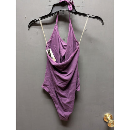 BP. NWT Purple Sleeveless Bodysuit Large Halter Tie Neck Snap Layering