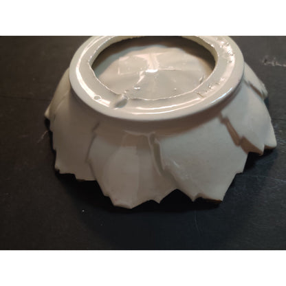 Vintage 1967 Handmade Ceramic Spiral Dish Gold Trim Ruffled Edge