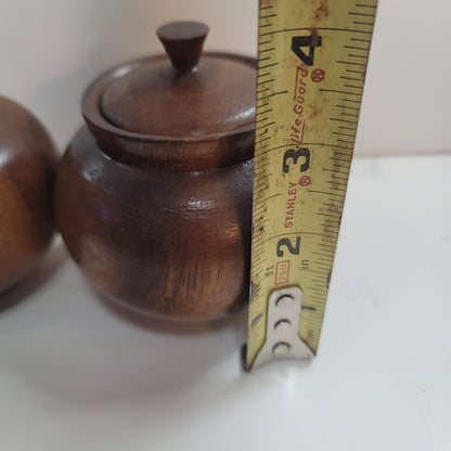 Pair of lidded condiment pots Wood Vintage MCM Mustard 1960s Round
