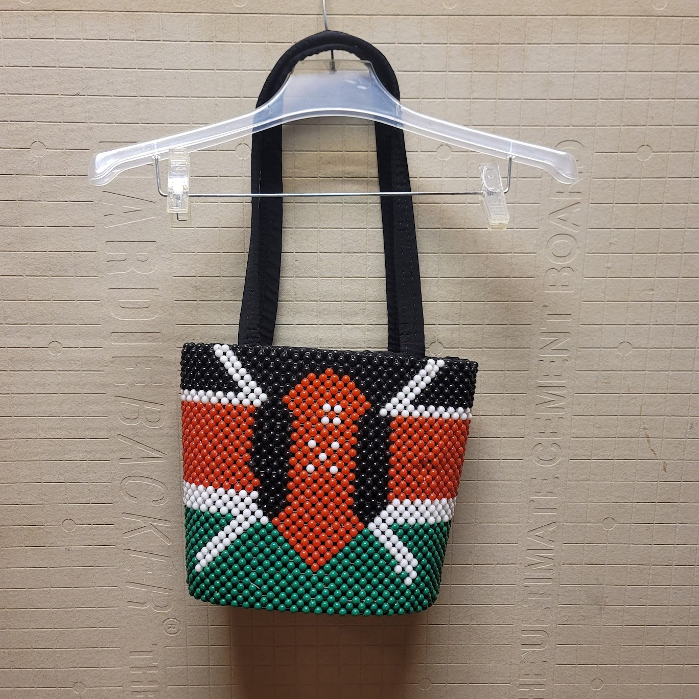 Vintage Handmade Bag Purse Handles Kenya Beaded Red White Black Green Lined
