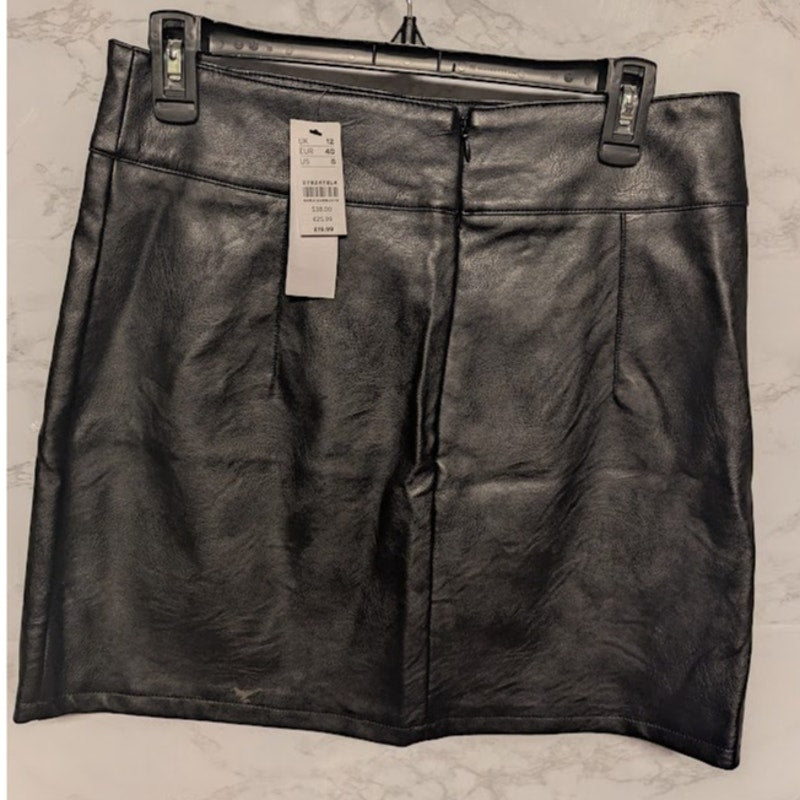 NEW Topshop Faux Leather GOTH mini skirt zip Front Side slit Size Small PUNK