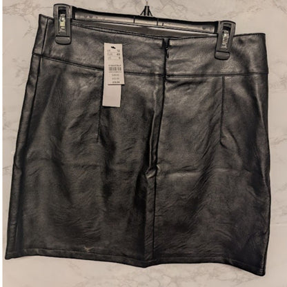 NEW Topshop Faux Leather GOTH mini skirt zip Front Side slit Size Small PUNK