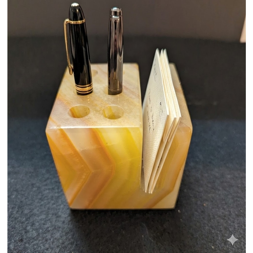 Vintage Carved Onyx Desk Organizer Pen Holder Letter Slot MCM  Office Kitsch