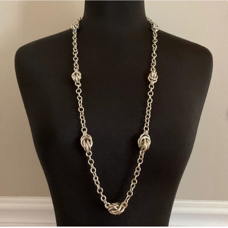 LOFT Silver Tone Love Knot Station Necklace Polished Career Minimalist Chain 18"