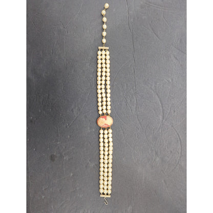 Vintage Triple Strand Faux Pearl Choker Cameo Centerpiece Victorian Style