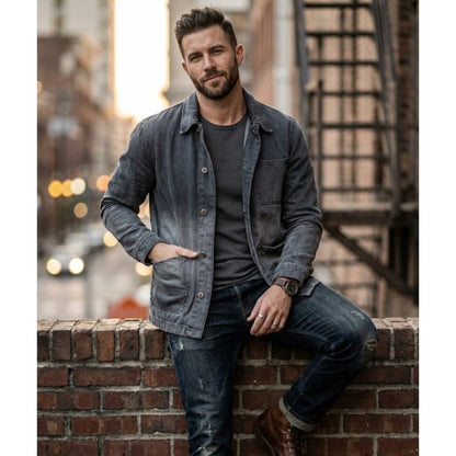 Topman faded denim black Chore Jacket Size XL NEW 3 pocket button up