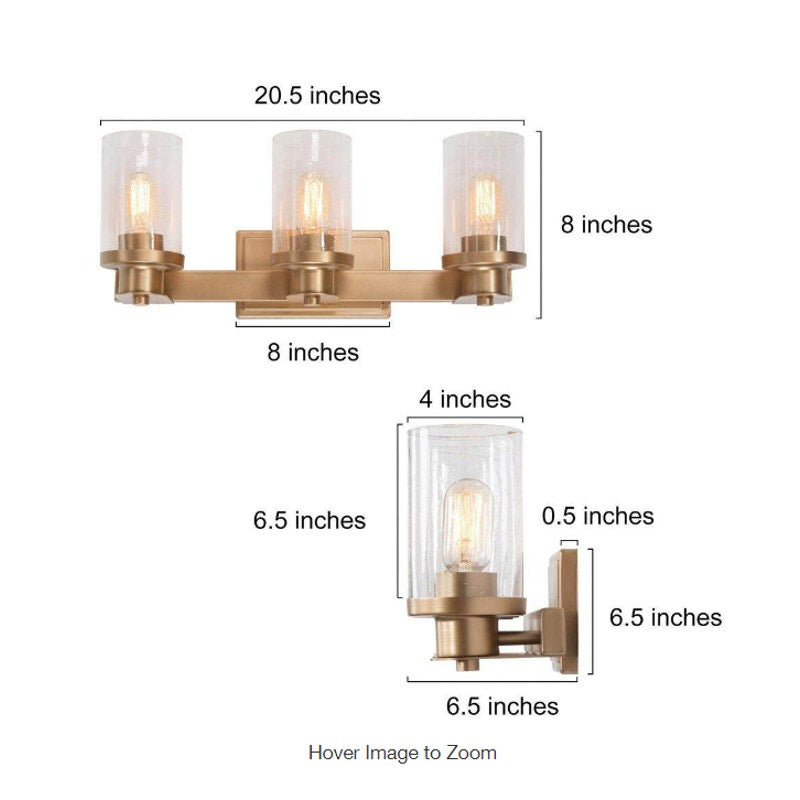 LNC  Industrial 3-Light Dark Gold Bathroom Vanity Light Wall Light Seeded Glass