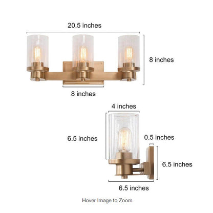 LNC  Industrial 3-Light Dark Gold Bathroom Vanity Light Wall Light Seeded Glass