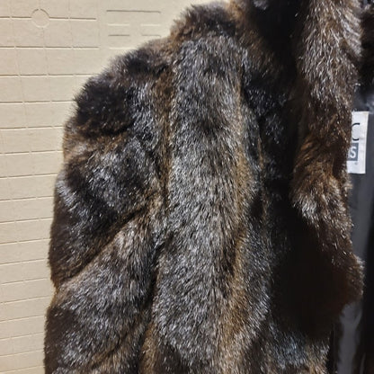 Vintage Basic Editions Faux Fur Coat Jacket Espresso LARGE Pockets 80s Collar