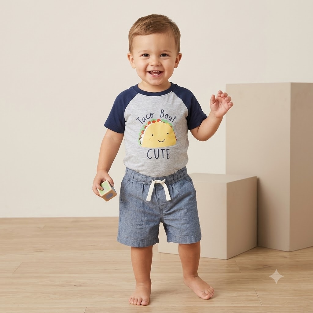 Quiltex Toddler Boys Taco Bout Cute Raglan T-Shirt & Shorts Set 2T