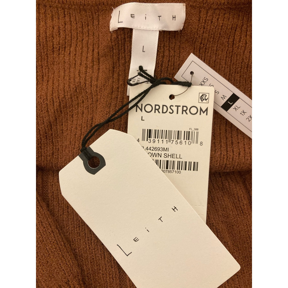 Leith Women's Wide Rib Sweater Large Brown Shell NWT V-Neck Surplice Faux Wrap