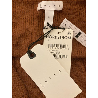 Leith Women's Wide Rib Sweater Large Brown Shell NWT V-Neck Surplice Faux Wrap