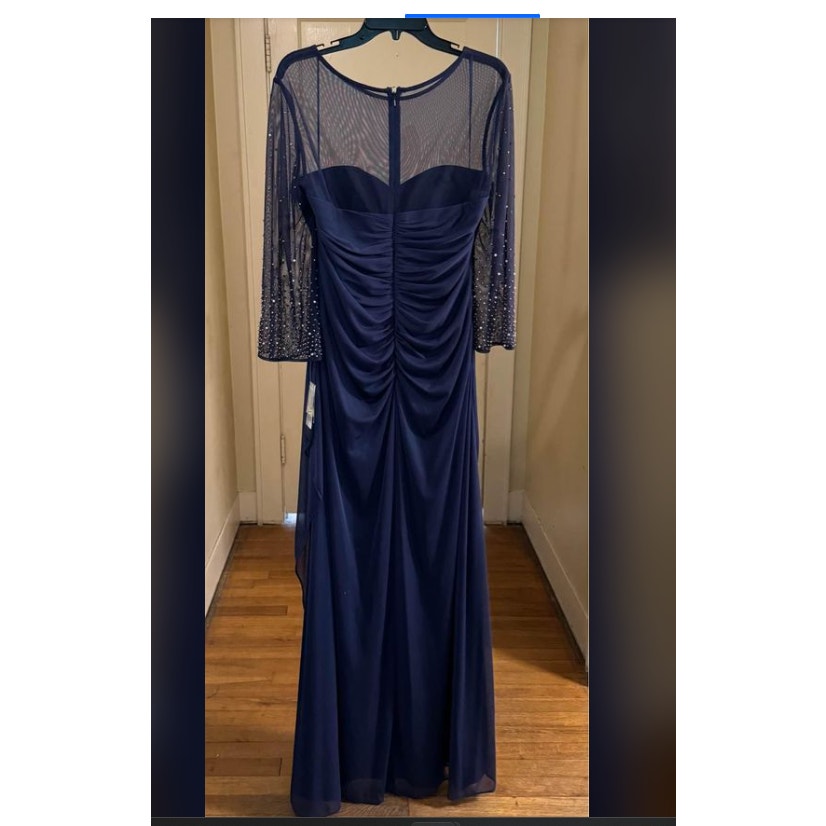 ALEX evenings Size 14W Wedgewood Blue Formal pearl sleeves 3/4 Sleeve NEW