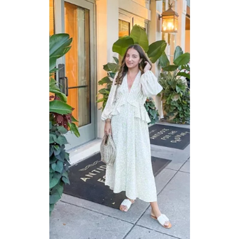 TOPSHOP NEW long sleeve pink green floral summer Ruffle Floral Print Midi Dress
