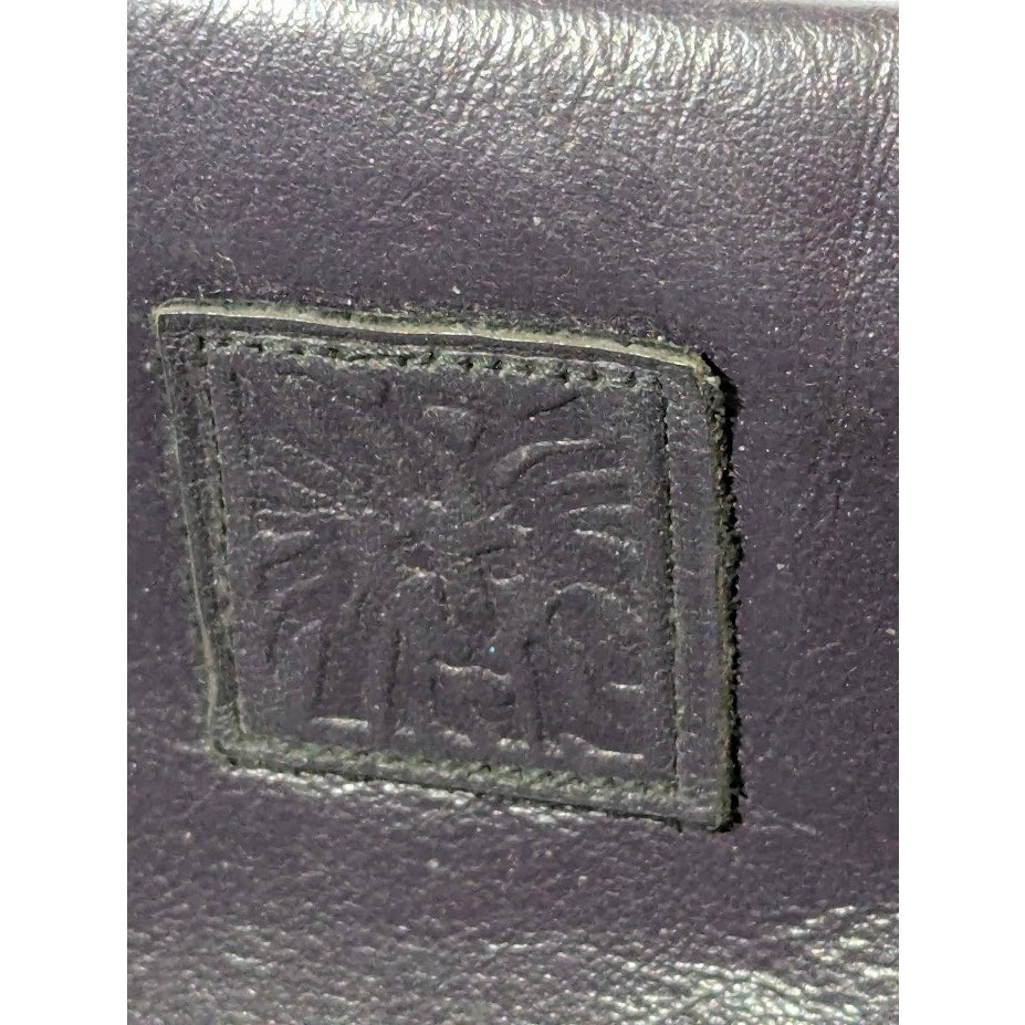 Anne Klein Navy Blue Leather Zipper Pouch Clutch Wallet Vintage Lion Logo