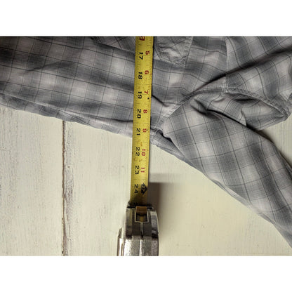 Wrangler Vintage Plaid Pearl Snap Western Shirt Gray White Cowboy Country Mens