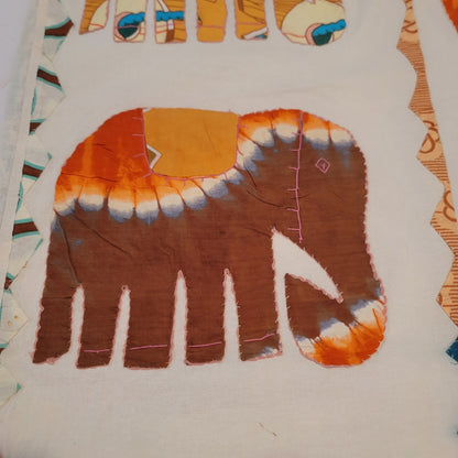 Orange cream elephant tye dye Hand sewn queen full blanket coverlet lightweight