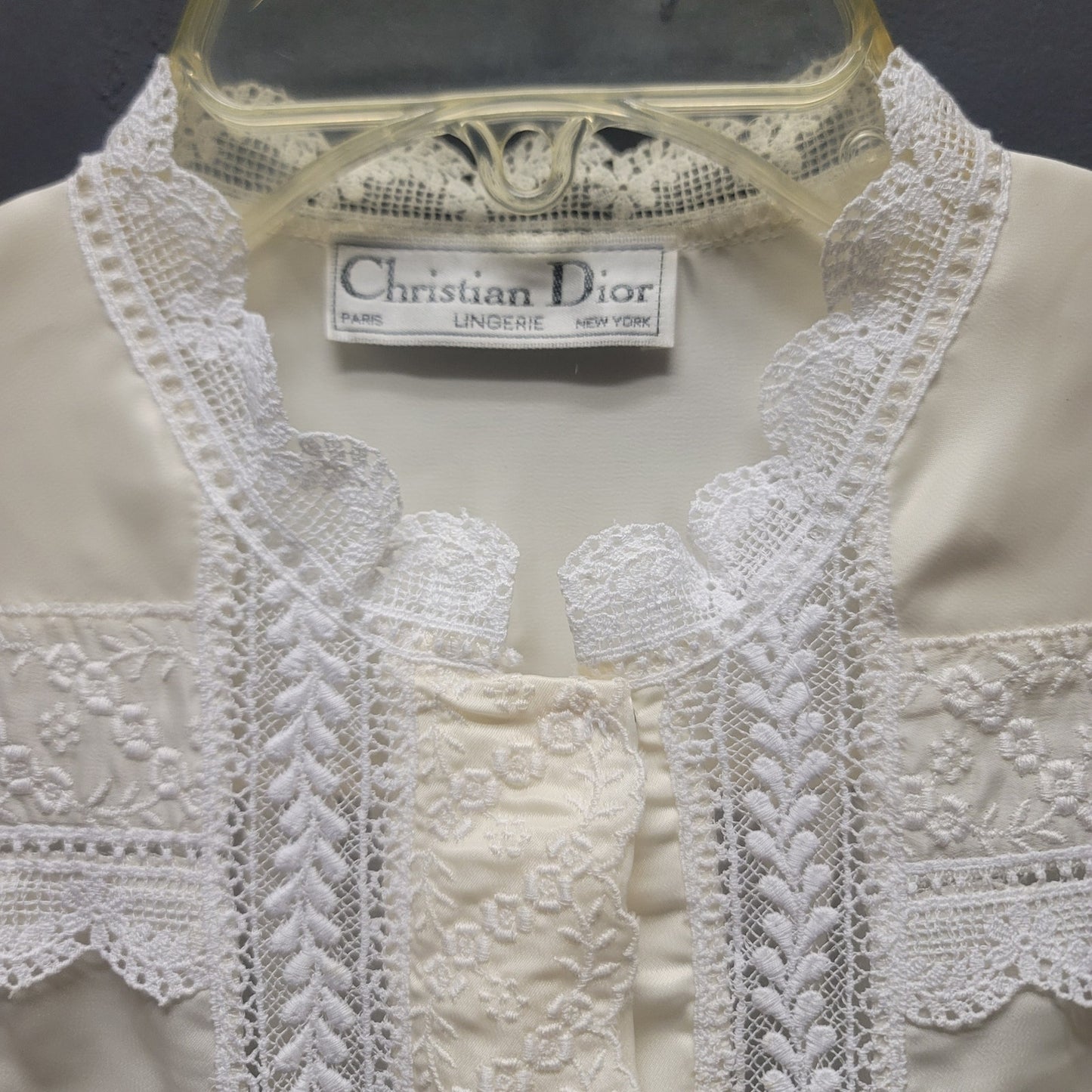 Christian Dior Vintage Cream Lace Trim Long Nightgown Robe Retro Coquette Small