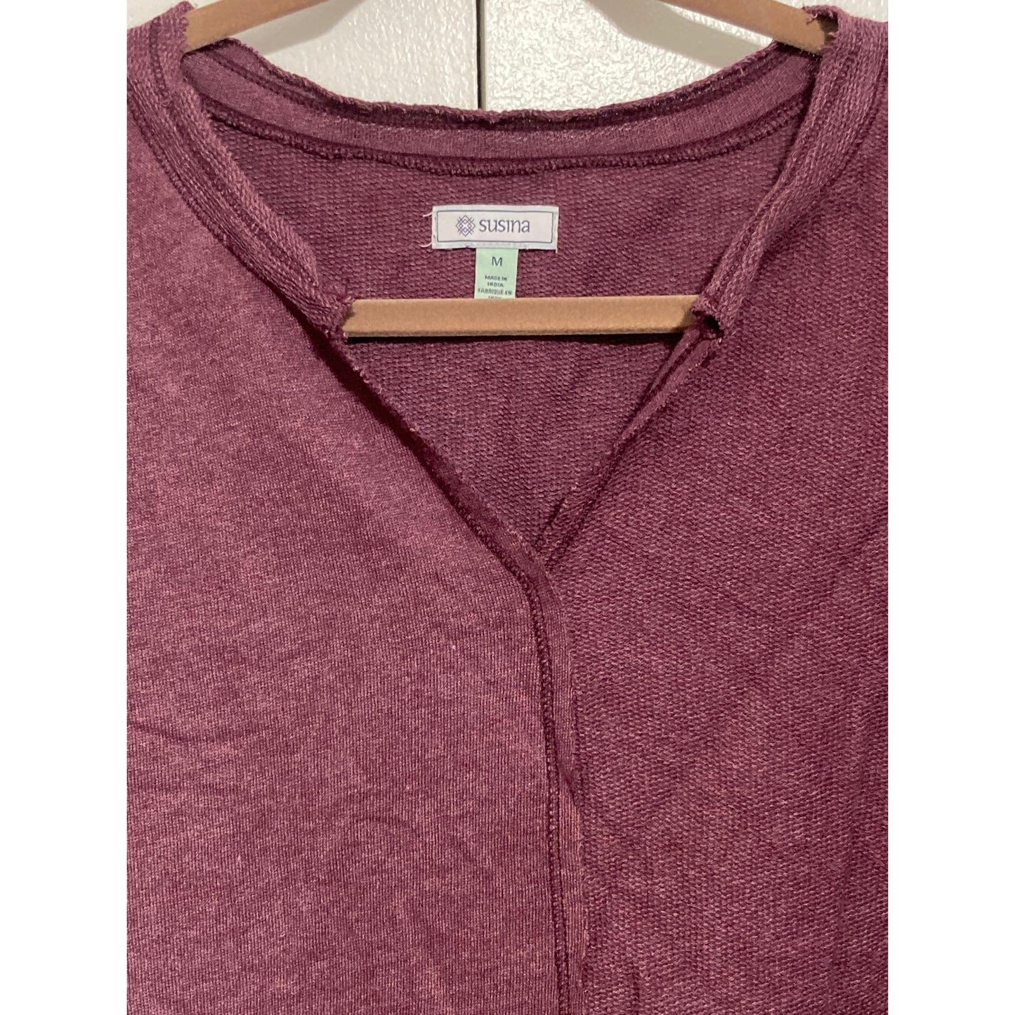 NWT Susina Long Sleeve Shirt Top Raw Hem Edges Sz Medium in Burgundy Fig